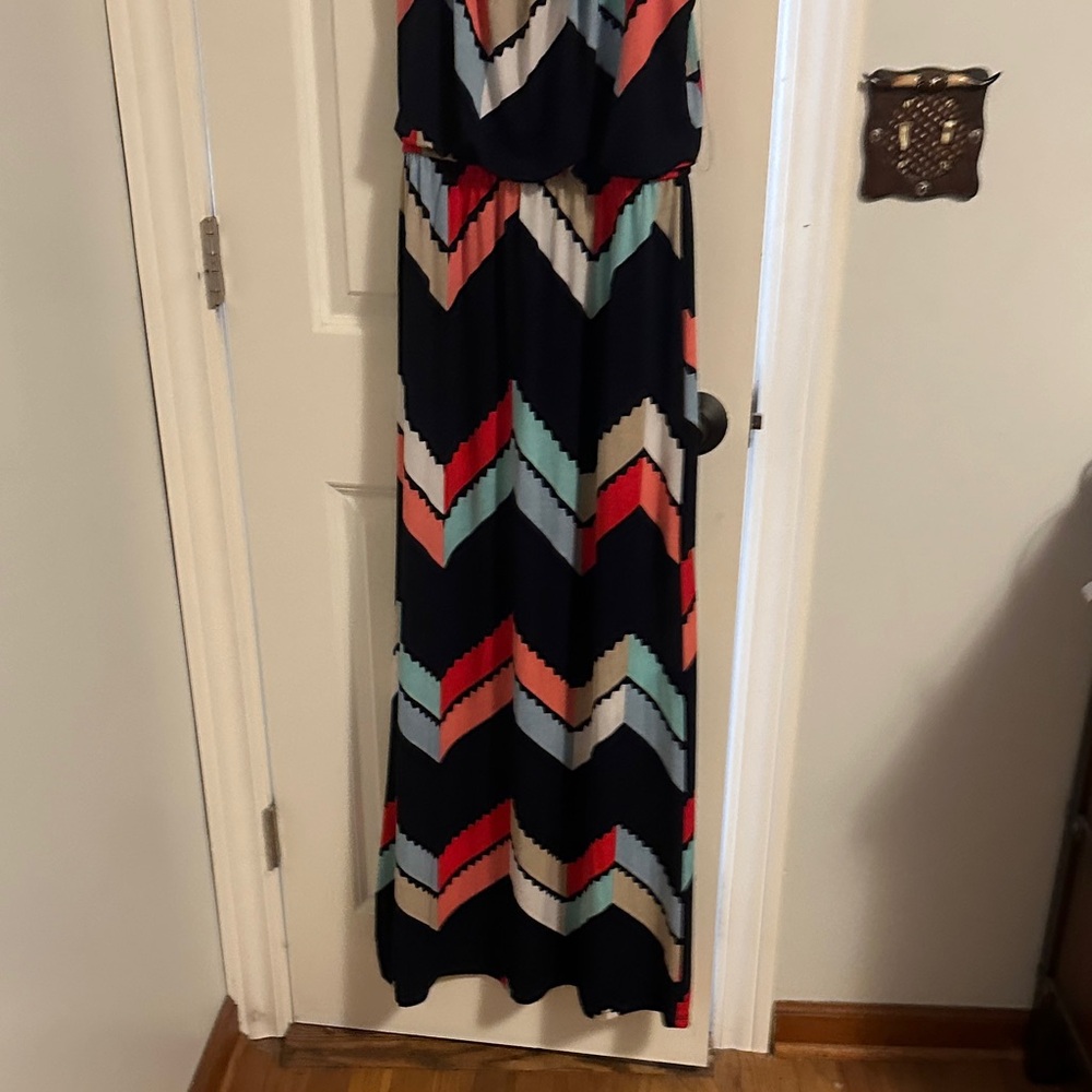 Three Hearts Strapless Chevron Maxi Dress - Black, Coral, Teal